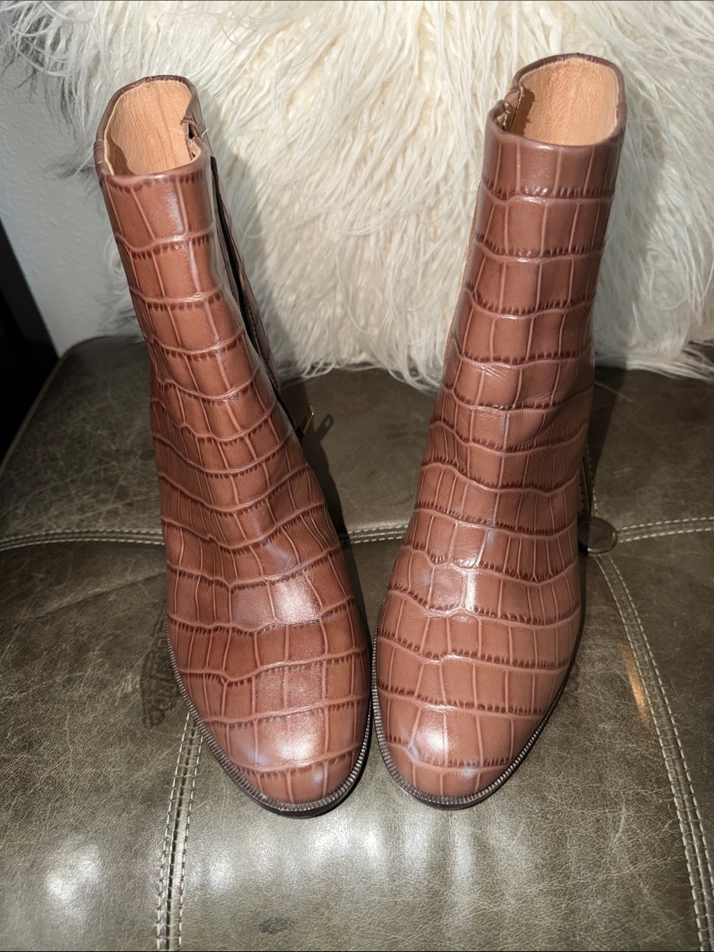 The Mira Side-Seam Ankle Boot in Croc Embossed Leather from Madewell